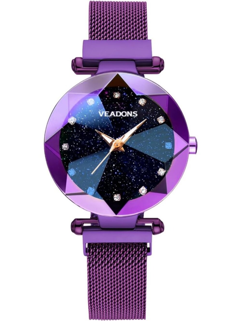 Women's Purple Sparkling Accents Crystal Dial Stainless Steel Mesh Band Watches